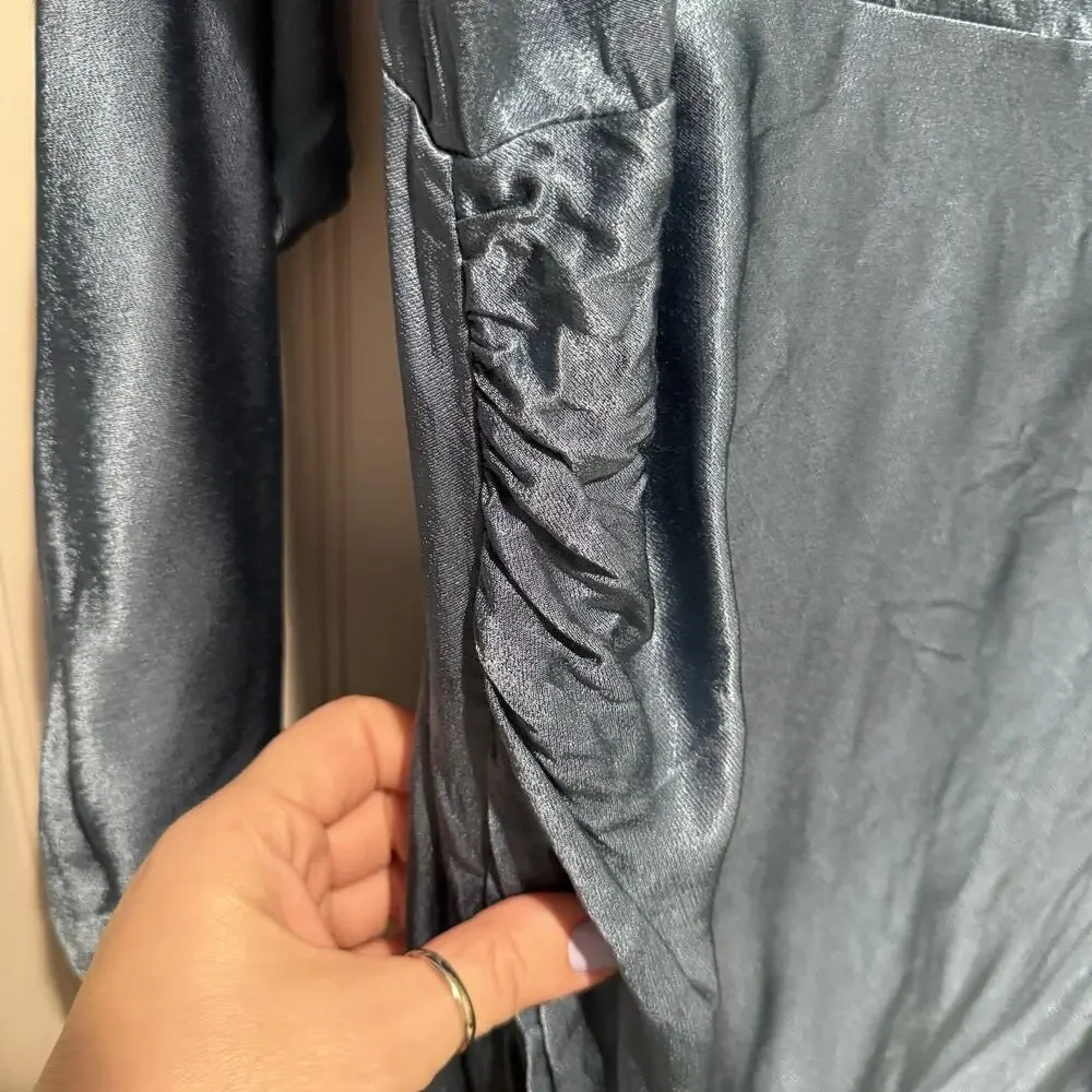 Elliatt Saronic One Shoulder Mini Dress Blue Satin Size XL - Picture 4 of 9